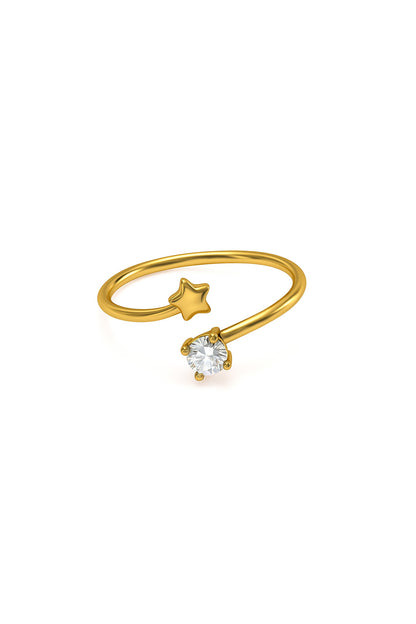 Jewello fascinating gold-plated star design and studded shimmering American diamond Adjustable finger ring for women and girls.