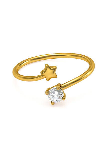 Jewello fascinating gold-plated star design and studded shimmering American diamond Adjustable finger ring for women and girls.