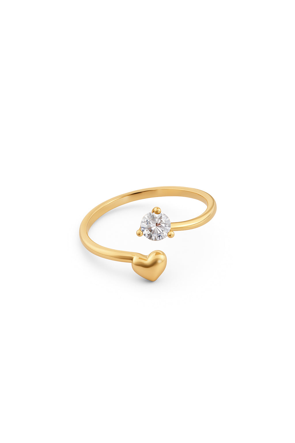 Jewello charming tiny heart design gold plated and studded shimmering American diamond Adjustable finger ring for women and girls.