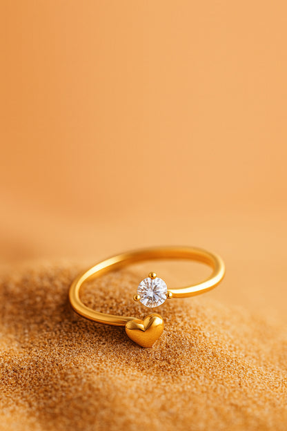 Jewello charming tiny heart design gold plated and studded shimmering American diamond Adjustable finger ring for women and girls.