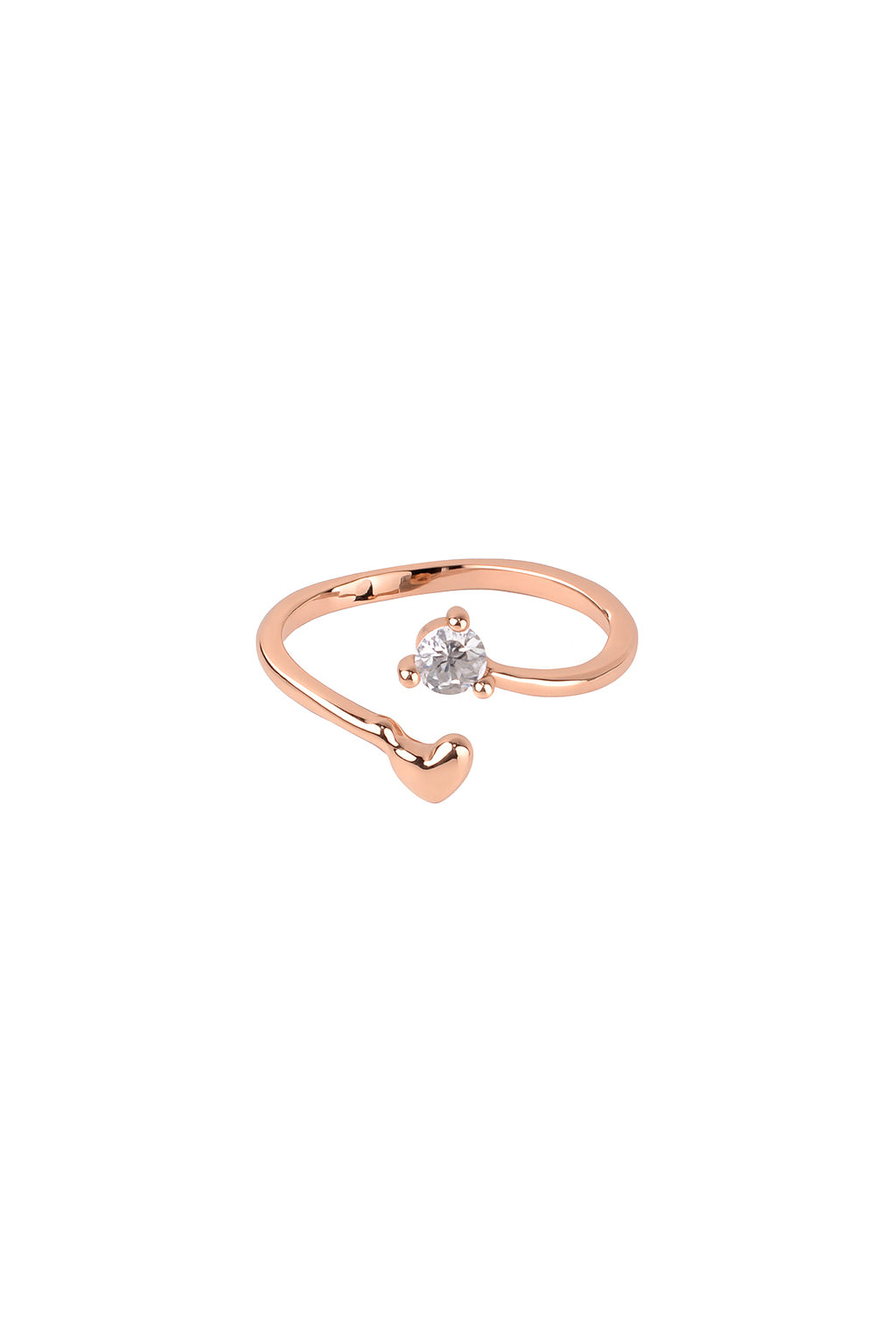 Jewello alluring tiny heart design rose gold plated and studded American diamond Adjustable finger ring for women and girls.