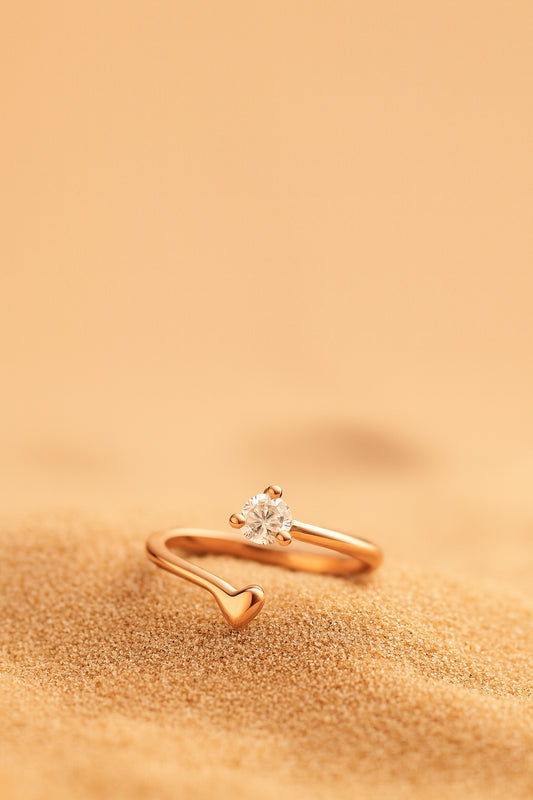Jewello alluring tiny heart design rose gold plated and studded American diamond Adjustable finger ring for women and girls.