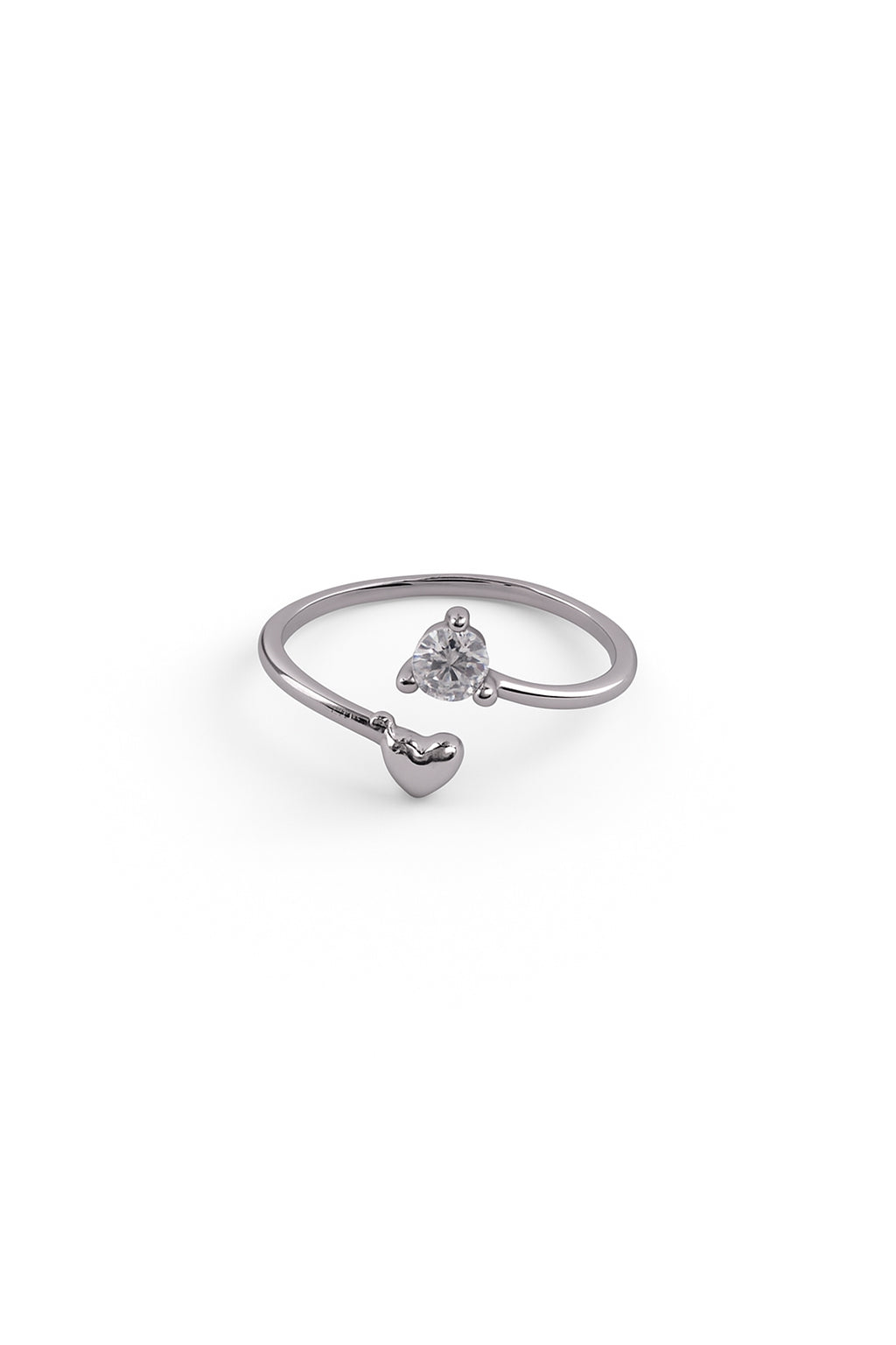 Jewello latest and fancy tiny heart design silver plated and studded American diamond Adjustable finger ring for women and girls.