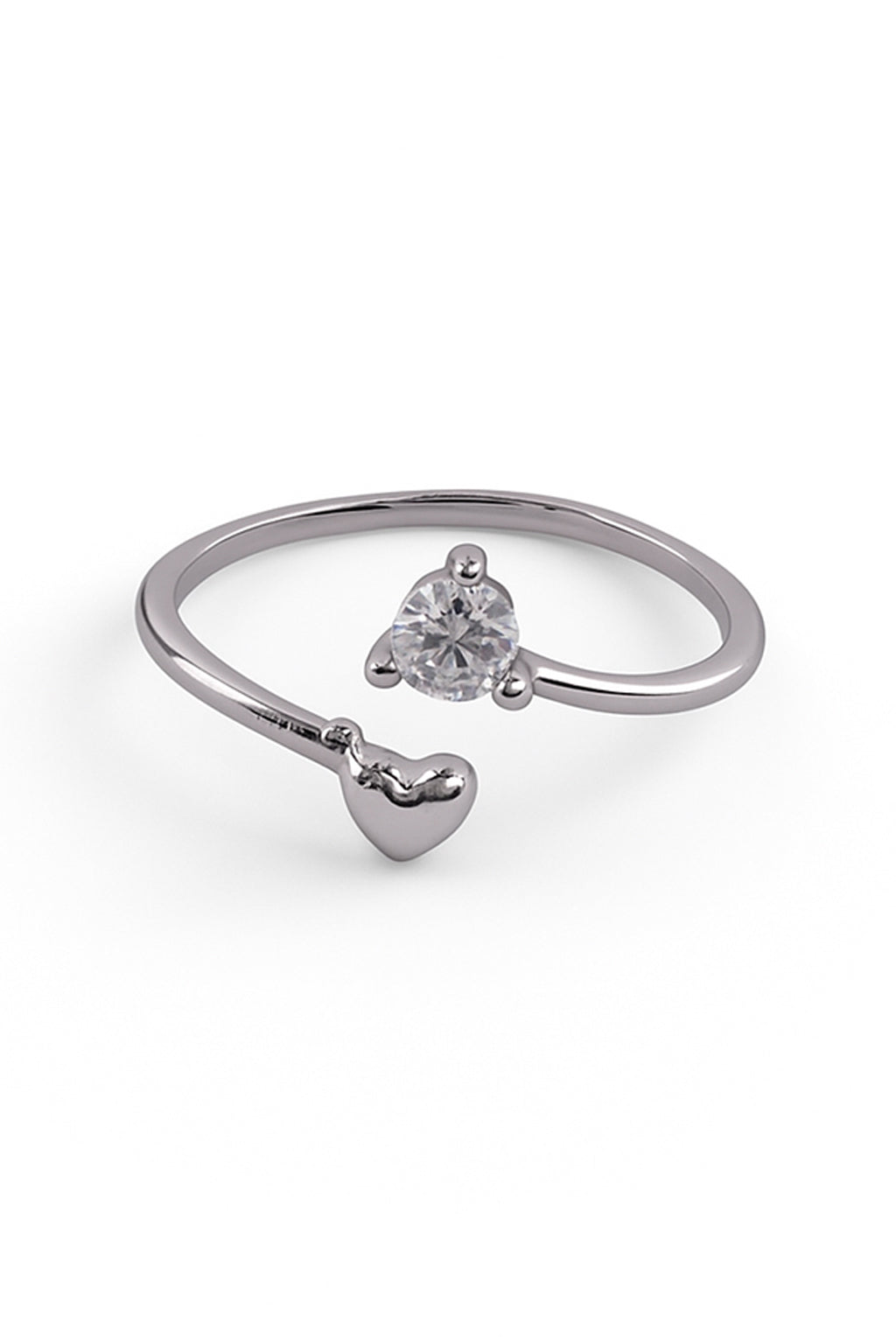Jewello latest and fancy tiny heart design silver plated and studded American diamond Adjustable finger ring for women and girls.