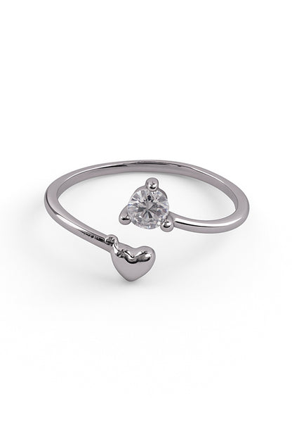 Jewello latest and fancy tiny heart design silver plated and studded American diamond Adjustable finger ring for women and girls.