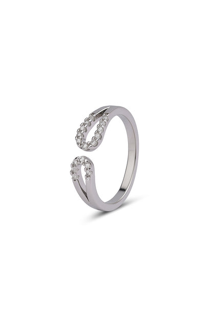 Jewello trendy silver plated and studded American diamond Adjustable finger ring for women and girls.