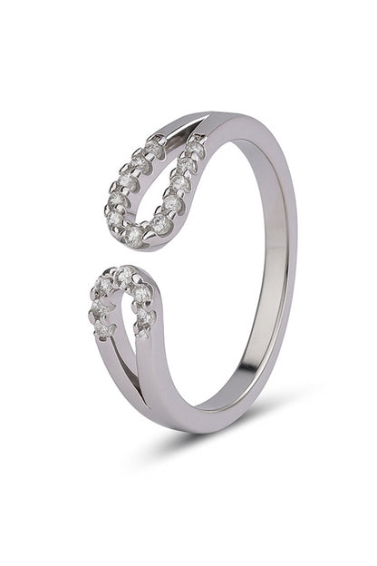 Jewello trendy silver plated and studded American diamond Adjustable finger ring for women and girls.