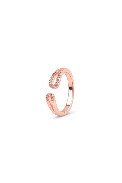 Jewello  classic rose gold plated and studded American diamond Adjustable finger ring for women and girls.