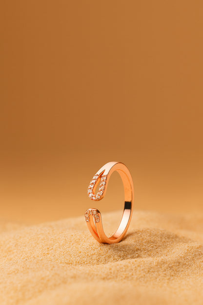 Jewello  classic rose gold plated and studded American diamond Adjustable finger ring for women and girls.