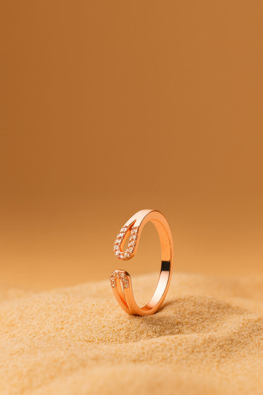 Jewello  classic rose gold plated and studded American diamond Adjustable finger ring for women and girls.