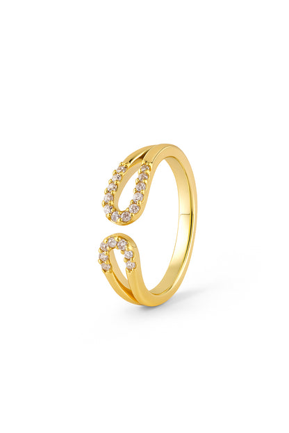 Jewello simple gold plated and studded American diamond Adjustable finger ring for women and girls.