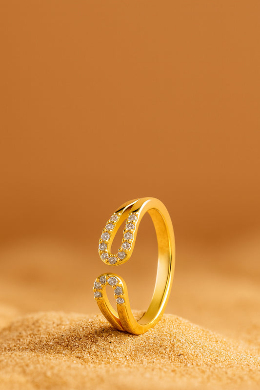 Jewello simple gold plated and studded American diamond Adjustable finger ring for women and girls.