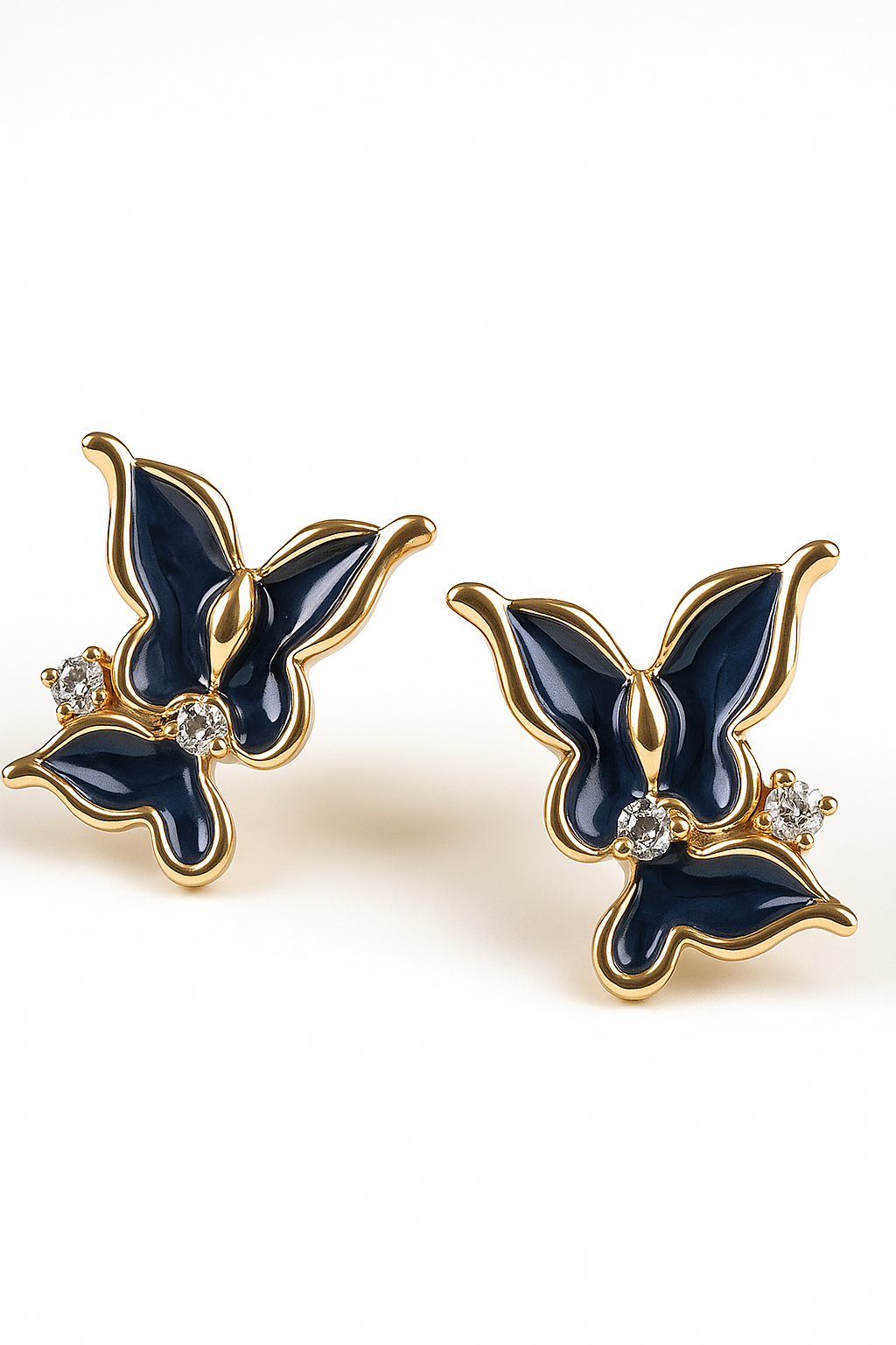 Jewello amazing gold-plated butterfly design with black stone stud dainty korean earring for women and girls. Gift for her.
