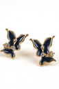 Jewello amazing gold-plated butterfly design with black stone stud dainty korean earring for women and girls. Gift for her.