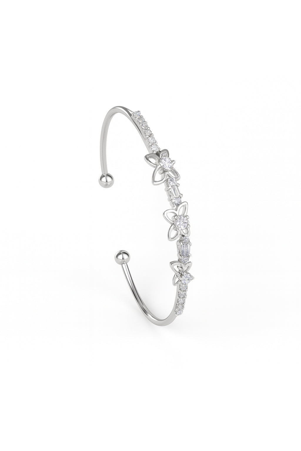 Jewello trendy silver plated with shimmering white stone stud cuff bracelet, Kada bracelet for women and girls.
