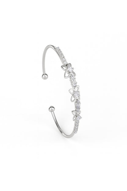 Jewello trendy silver plated with shimmering white stone stud cuff bracelet, Kada bracelet for women and girls.