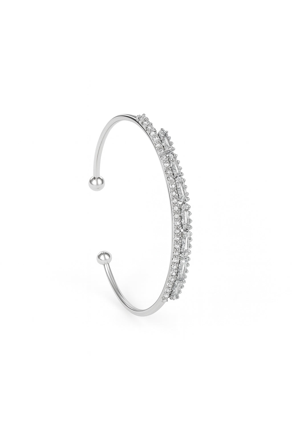 Jewello delicate silver plated with cubic zirconia stud cuff bracelet, Kada bracelet for women and girls.