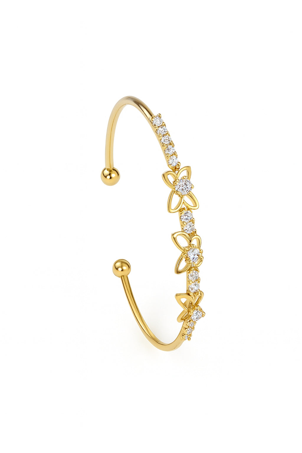 Jewello delicate gold plated with shimmering white stone stud cuff bracelet, Kada bracelet for women and girls.