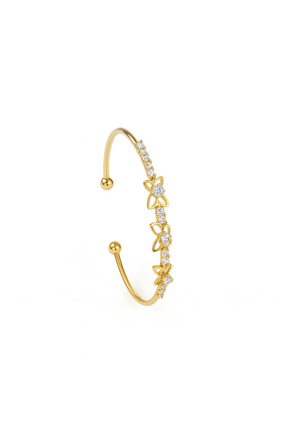 Jewello delicate gold plated with shimmering white stone stud Adjustable Kada bracelet for women and girls.