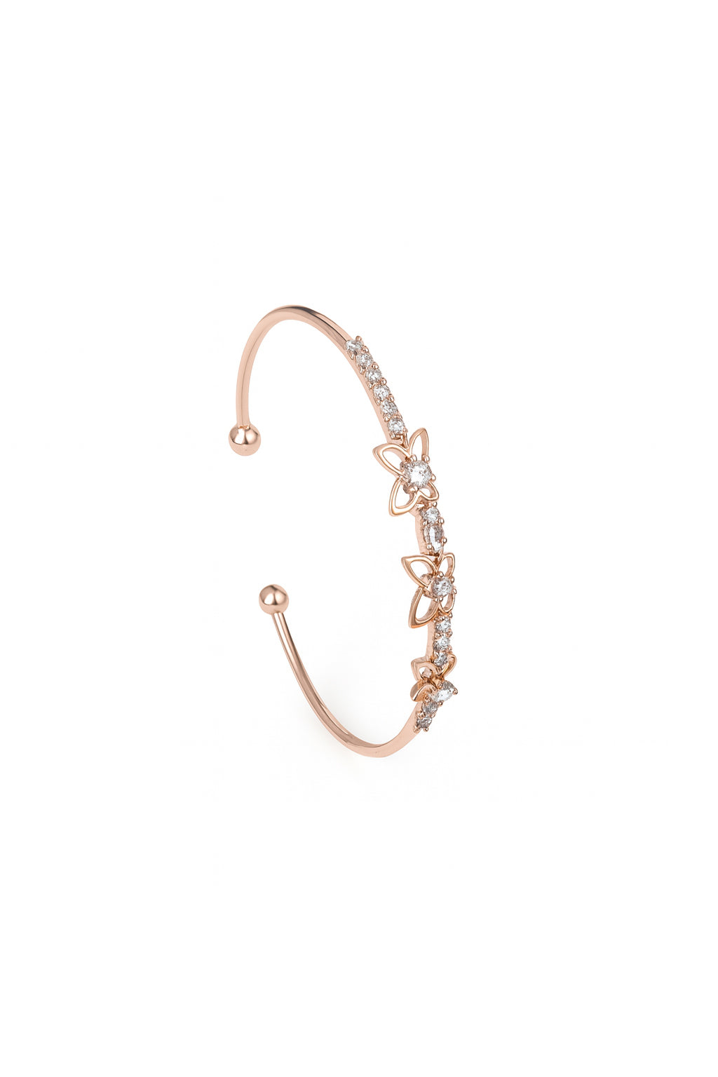 Jewello trendy rose gold plated with shimmering stone stud cuff bracelet, Kada bracelet for women and girls.