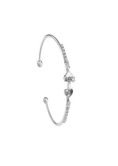 Jewello Beautiful silver-plated heart design with shimmering white stone stud cuff bracelet, Kada bracelet for women and girls.
