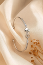Jewello Beautiful silver-plated heart design with shimmering white stone stud cuff bracelet, Kada bracelet for women and girls.