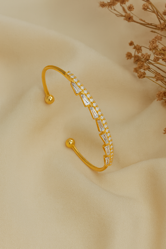 Jewello stylish gold plated with cubic zirconia stud cuff bracelet, kada bracelet for women and girls.