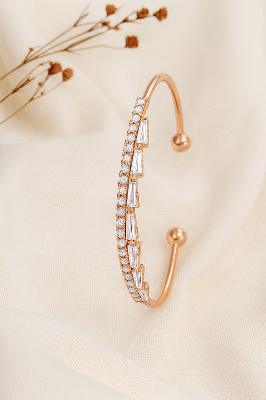 Jewello trendy rose gold plated with cubic zirconia stud cuff bracelet, Kada bracelet for women and girls.
