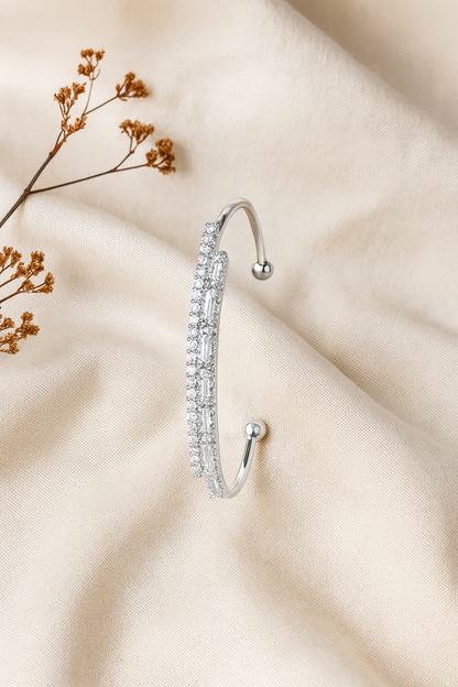 Jewello delicate silver plated with cubic zirconia stud cuff bracelet, Kada bracelet for women and girls.