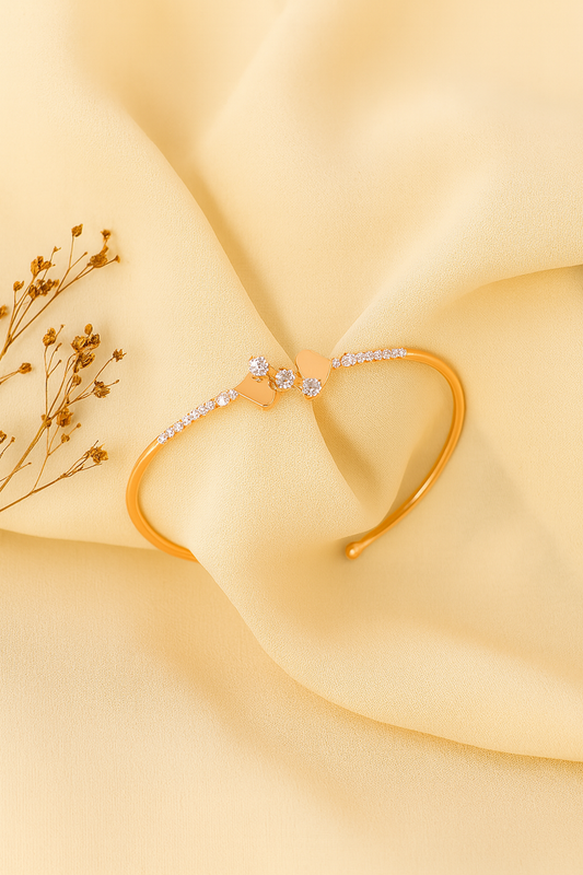 Jewello fancy rose gold plated heart design with cubic zirconia stud cuff bracelet, Kada bracelet for women and girls.