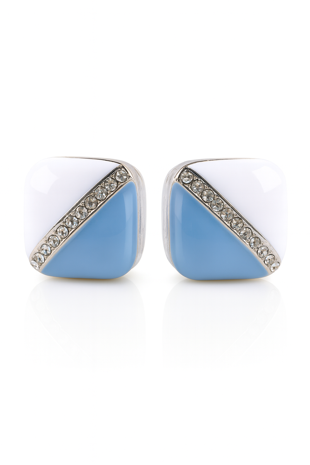 Jewello fashionable square design with white sky blue stud Korean earring for women and girls.