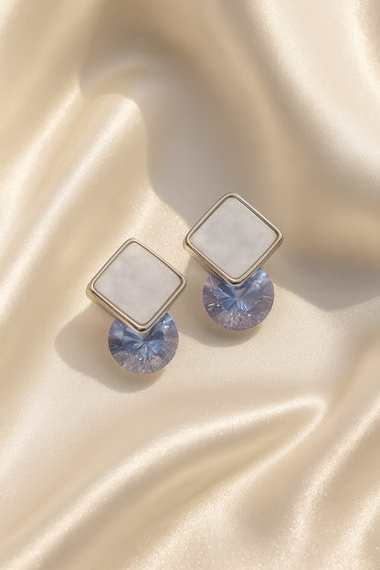 Jewello delicate silver-plated square design with shimmering stone stud anti tarnish Korean earring for women and girls.