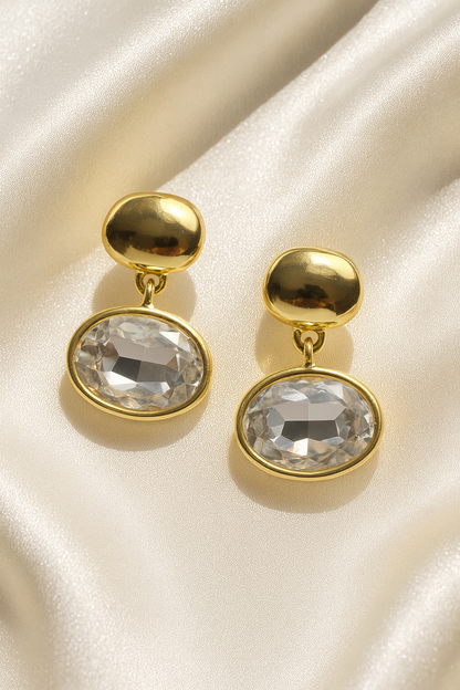 Jewello trendy gold plated sparkling white stone stud anti tarnish Korean earring for women and girls.