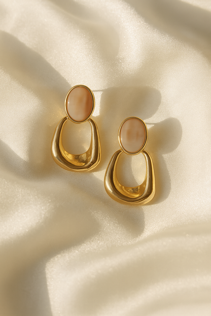 Jewello alluring gold plated oval Bali design stone stud anti tarnish dangle Korean earring for women and girls.