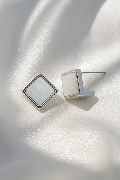 Jewello dainty fancy silver plated square design anti tarnish Korean earring for women and girls.