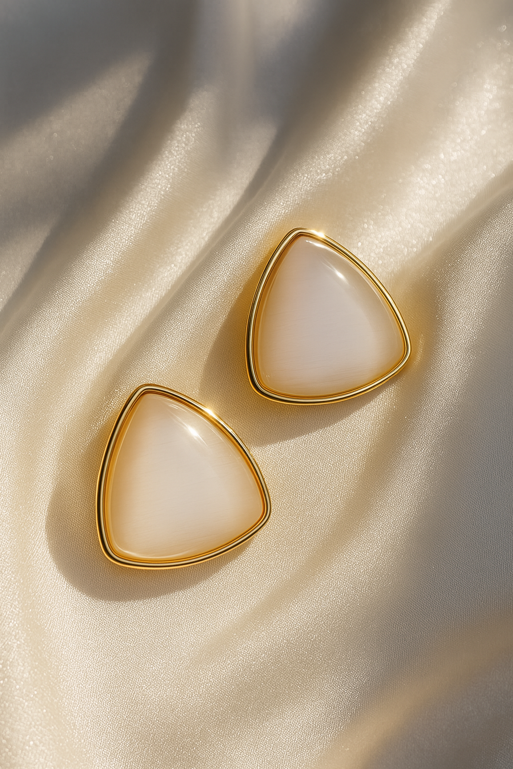 Jewello alluring gold plated triangle design with light pink stone stud anti tarnish Korean earring for women and girls.