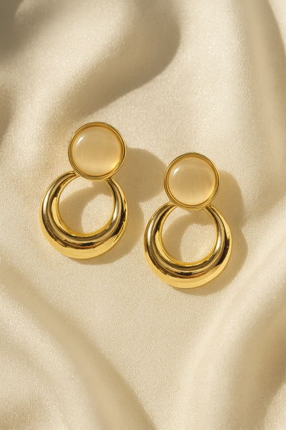 Jewello adorable gold-plated Bali design and light pink stone stud anti tarnish dangle Korean earring for women and girls.