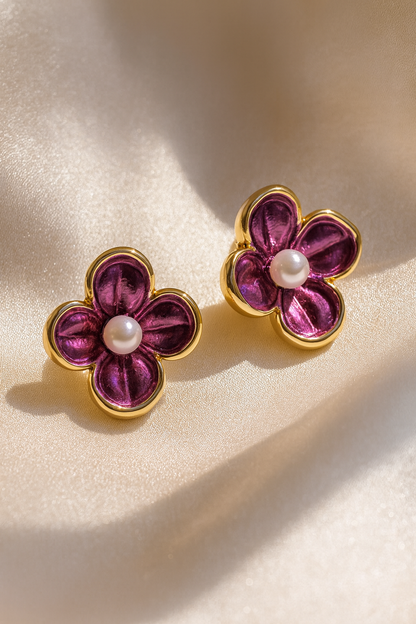 Jewello trendy gold-plated flower design with purple color dainty Korean earring for women and girls.
