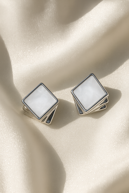 Jewello stylish silver-plated square design with white stone stud anti tarnish Korean earring for women and girls.