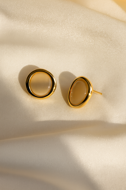 Jewello fancy gold plated round shape design with stone stud dainty Korean earring for women and girls.