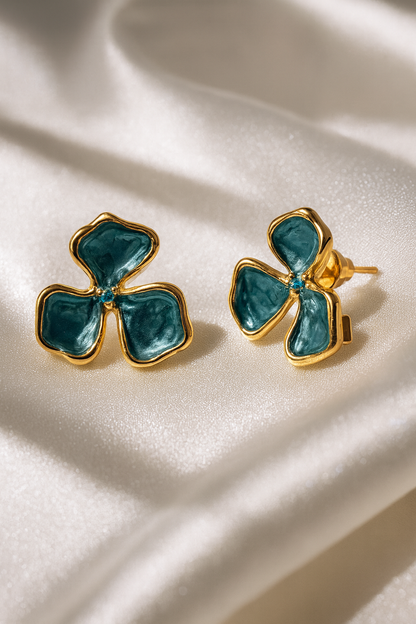 Jewello elegant gold-plated flower design with green stone stud dainty anti tarnish Korean earring for women and girls.