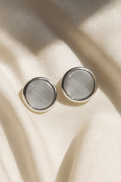 Jewello silver plated round shape white stone stud Korean dainty earring for women and girls.
