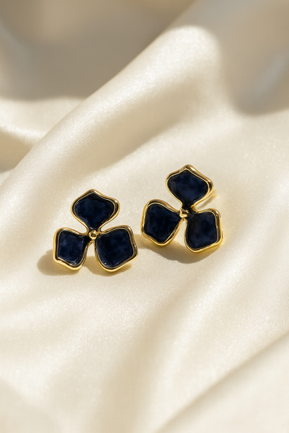 Jewello stylish flower design with black stone stud dainty korean earring for women and girls. Daily wear earring. Office wear earring. Gift for her.