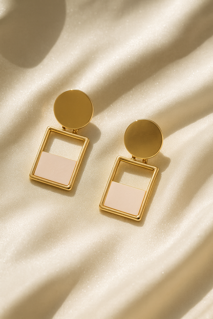 Jewello golden finish multi shape design anti tarnish Korean earring for women and girls.