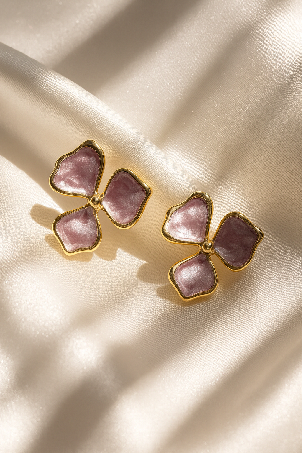 Jewello delicate flower design with pink stone stud dainty korean earring for women and girls. Gift for her.