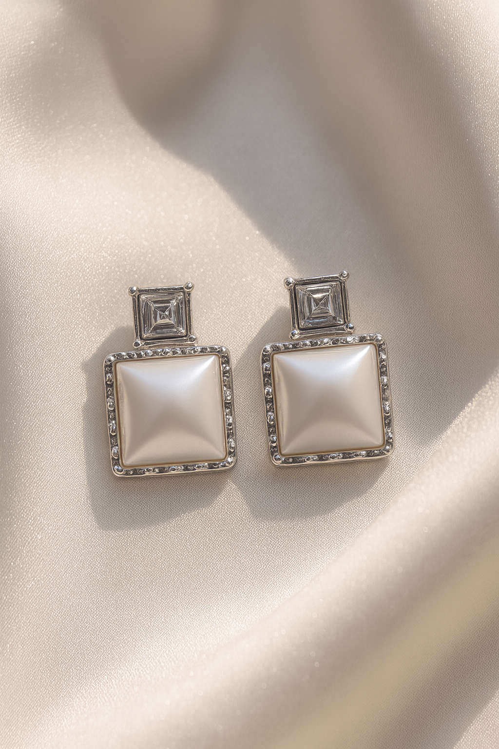 Jewello trendy  silver plated square design and white stone stud anti tarnish Korean earring for women and girls.