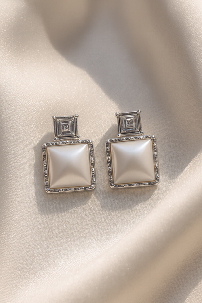 Jewello trendy  silver plated square design and white stone stud anti tarnish Korean earring for women and girls.