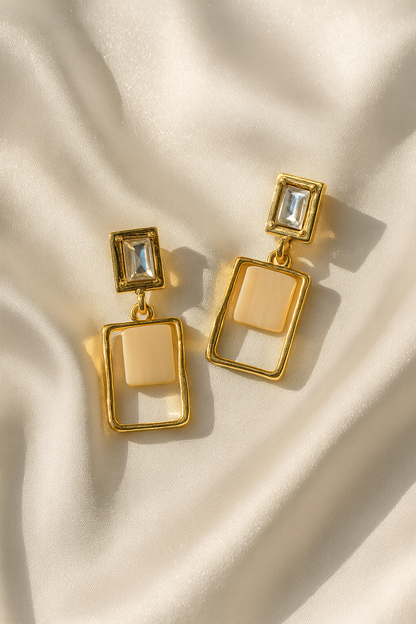 Jewello fancy gold plated multi shape design with white stone stud anti tarnish Korean earring for women and girls.