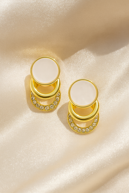 Jewello trendy gold-plated with white stone stud anti tarnish dangle Korean earring for women and girls.