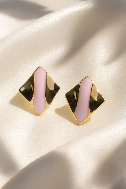 Jewello elegant square design and  pink stone stud dainty Korean earring for women and girls.